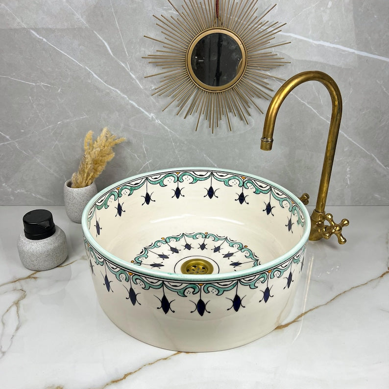 Countertop Ceramic Sink Lavatory - Moroccan Pottery Vanity Sink
