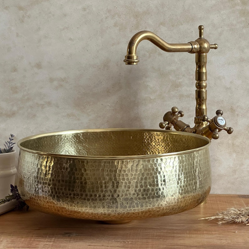 Custom Made Aged Brass Bathroom Vessel Sink