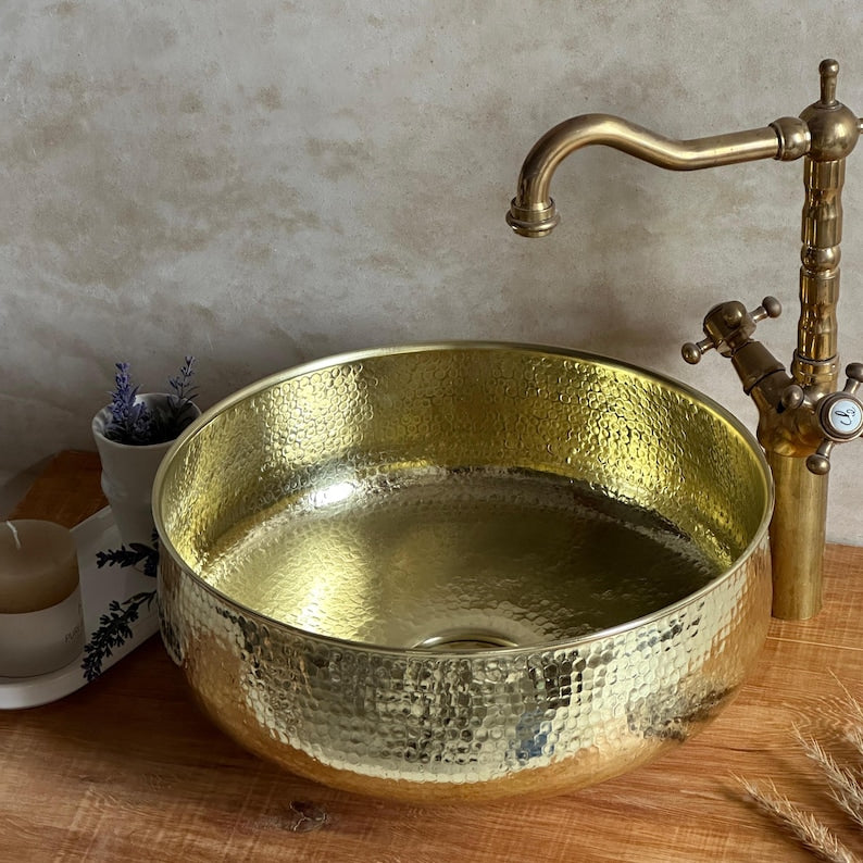 Custom Made Aged Brass Bathroom Vessel Sink