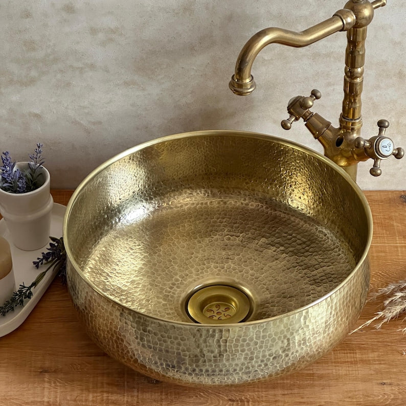 Custom Made Aged Brass Bathroom Vessel Sink