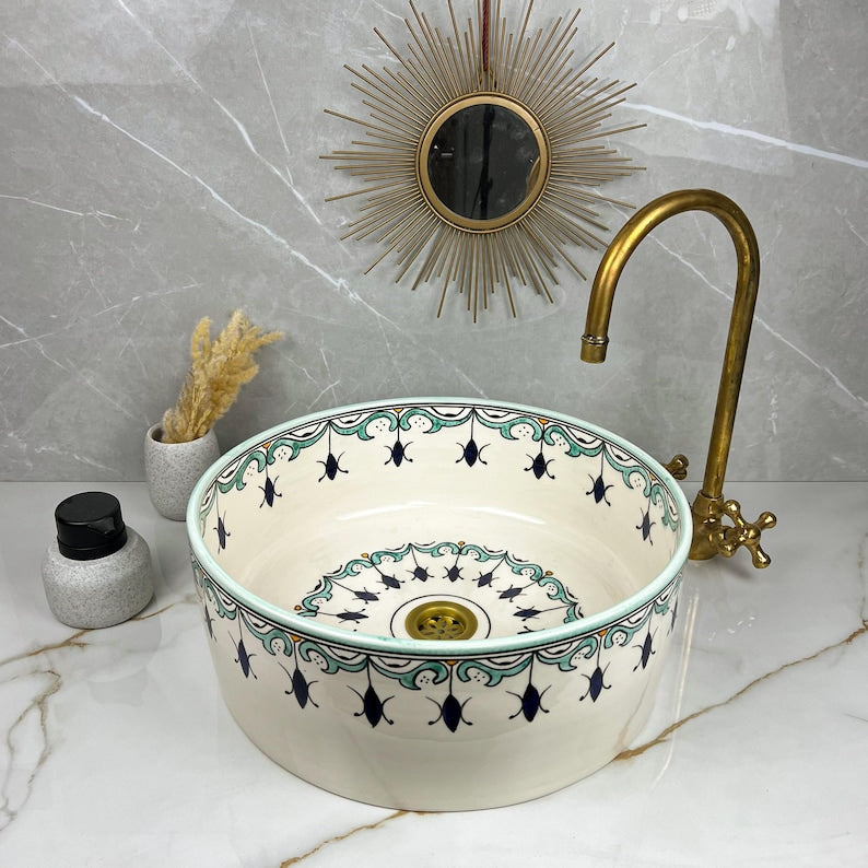 Countertop Ceramic Sink Lavatory - Moroccan Pottery Vanity Sink